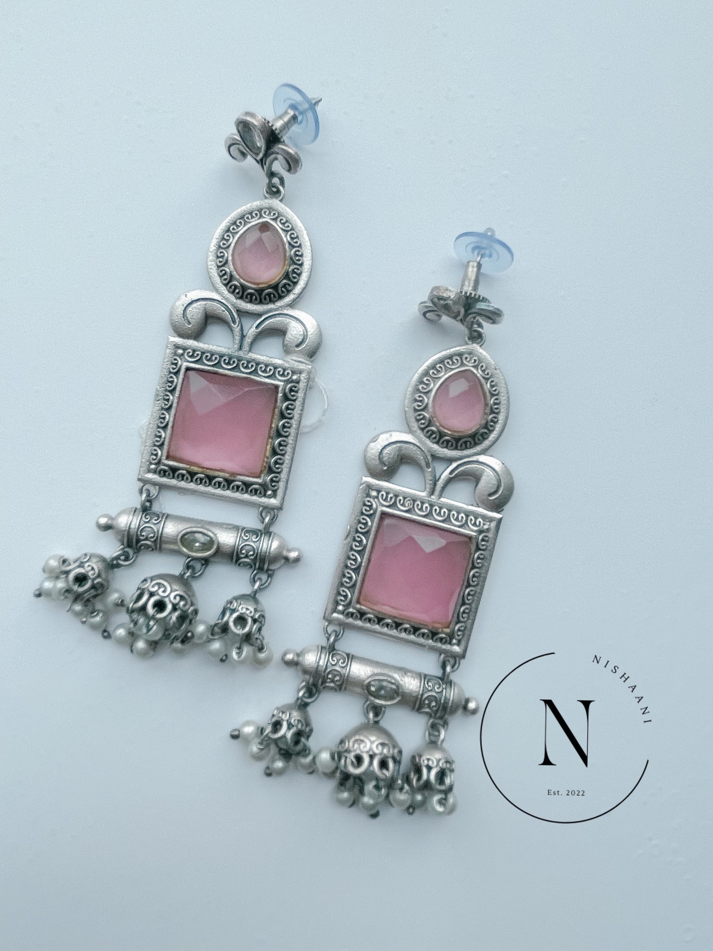 Stone Oxidized Earrings Pink