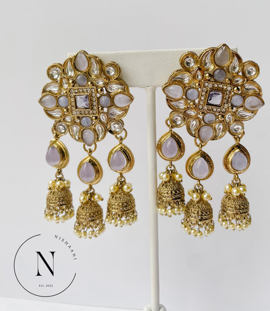 Kundan Bell Tops Earrings Lavender