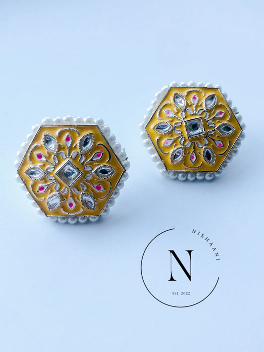 Meena Kari Painted Studs Hexagon