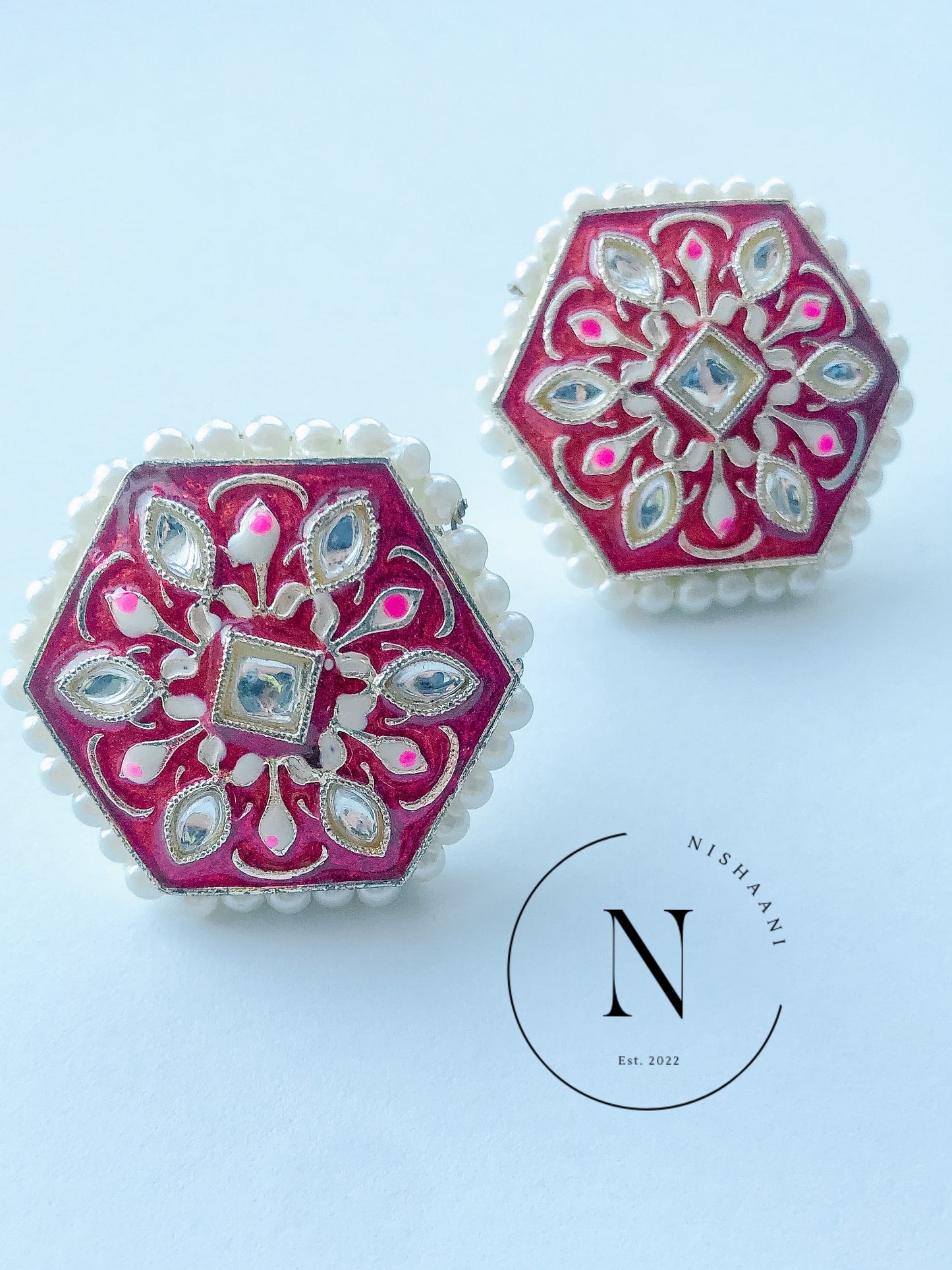 Meena Kari Painted Studs Hexagon