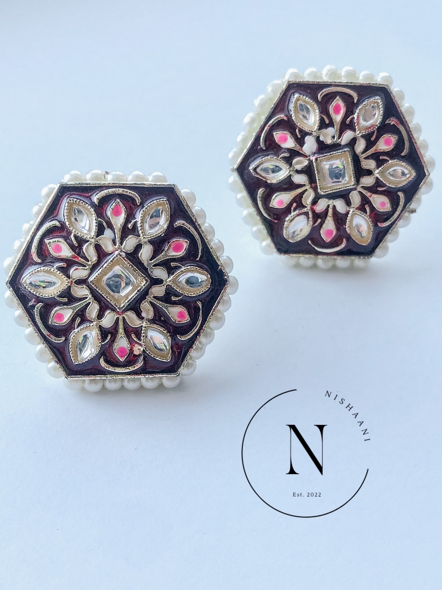 Meena Kari Painted Studs Hexagon