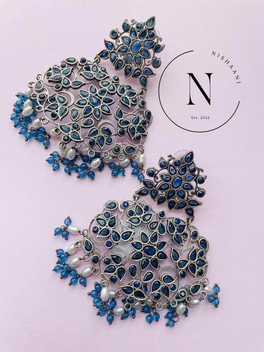 Lace Oxidized Earrings blue