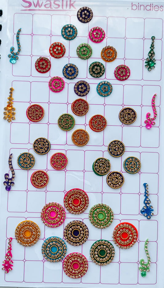 90 style colourful bindis Indian Jewellery 