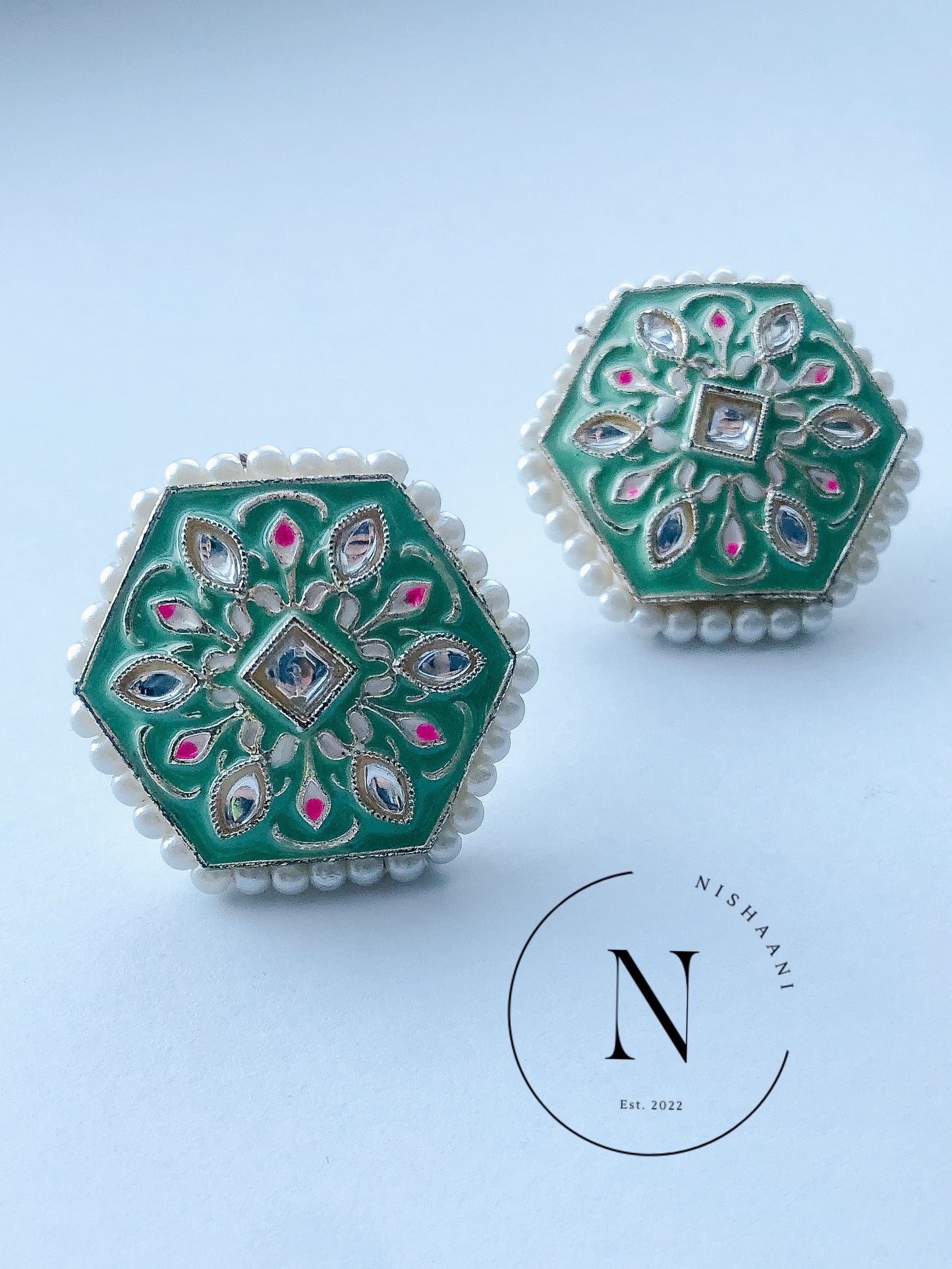 Meena Kari Painted Studs Hexagon