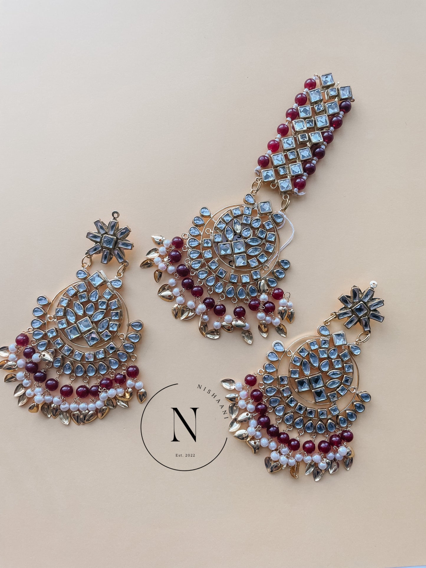 Pippal Tikka & Earring Set Maroon