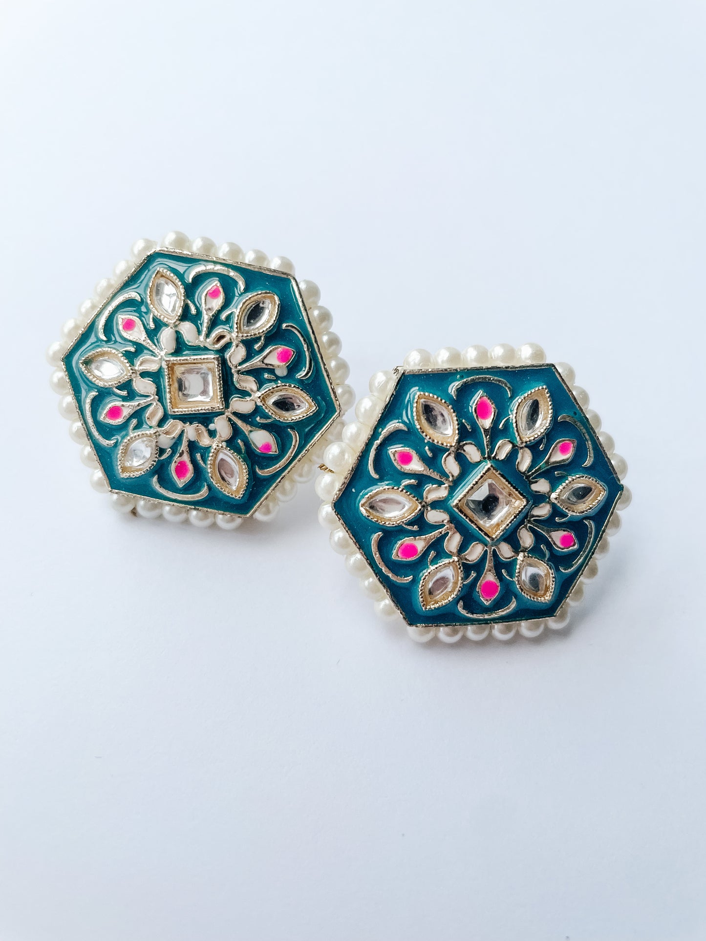 Meena Kari Painted Studs Hexagon