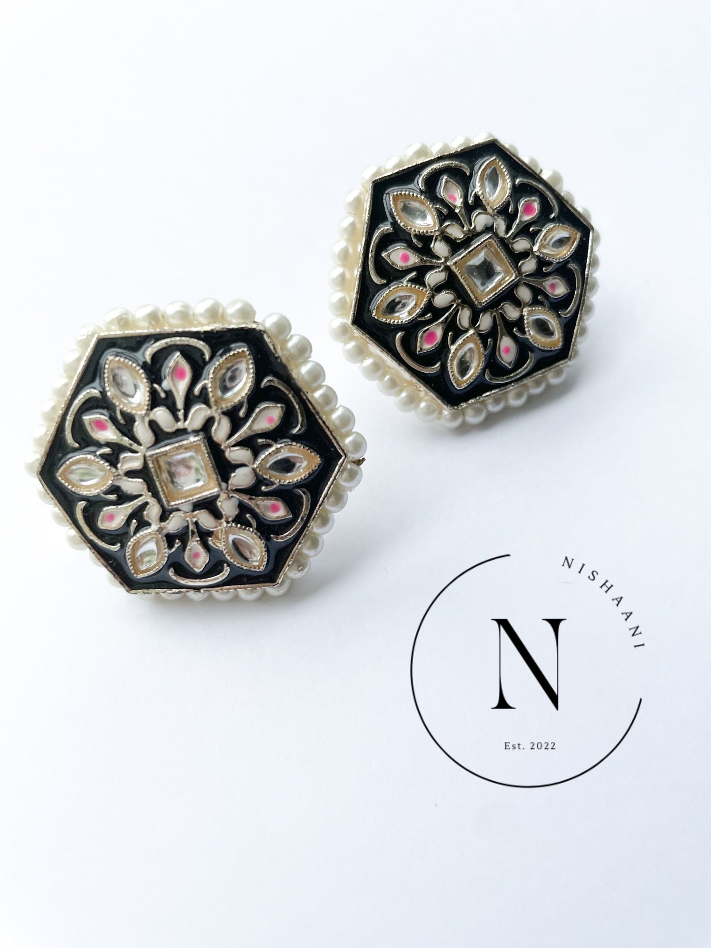 Meena Kari Painted Studs Hexagon