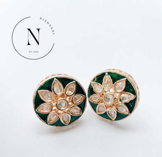 Kundan Studs Green